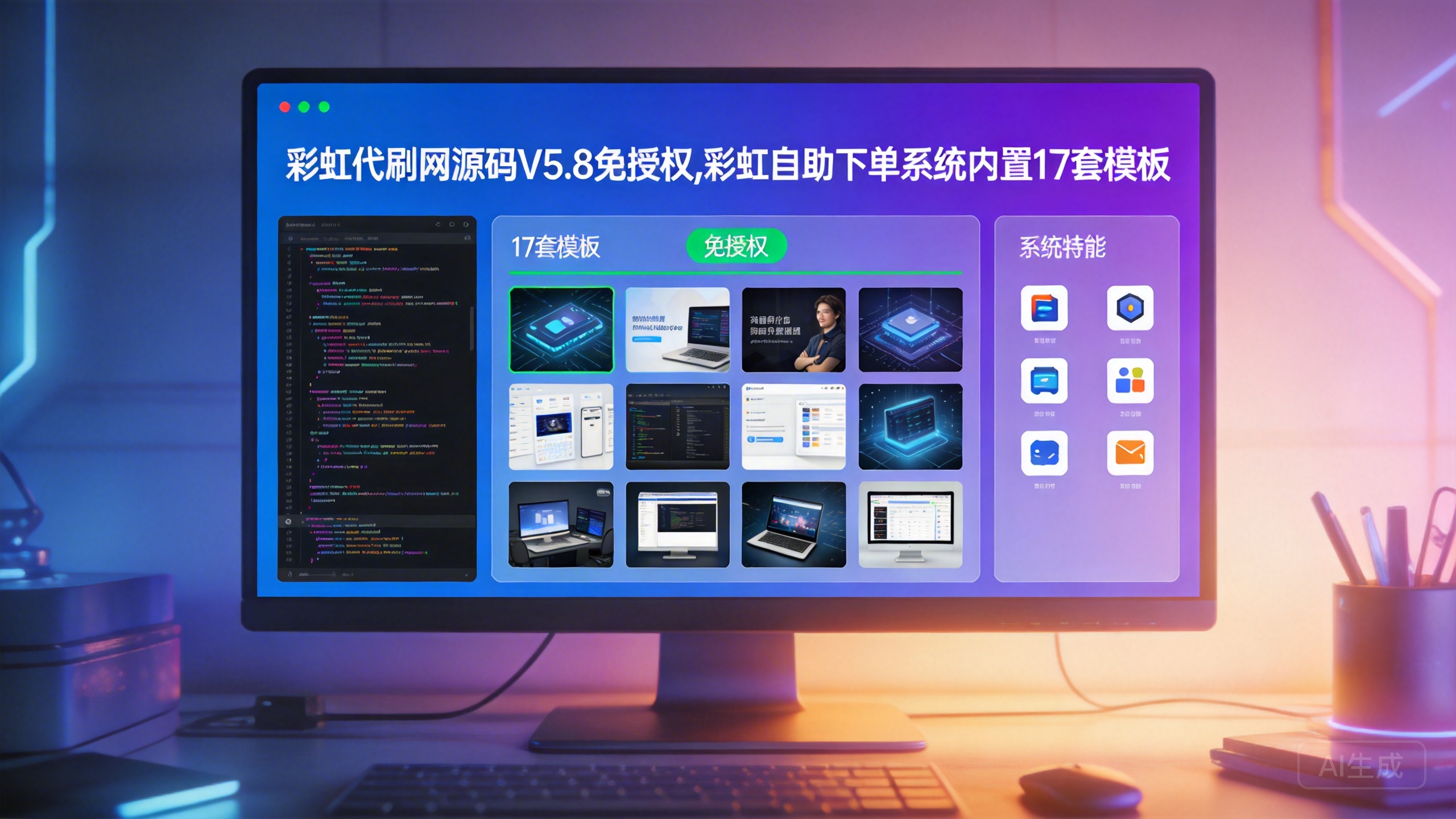 彩虹代刷网源码V5.8免授权,彩虹自助下单系统内置17套模板